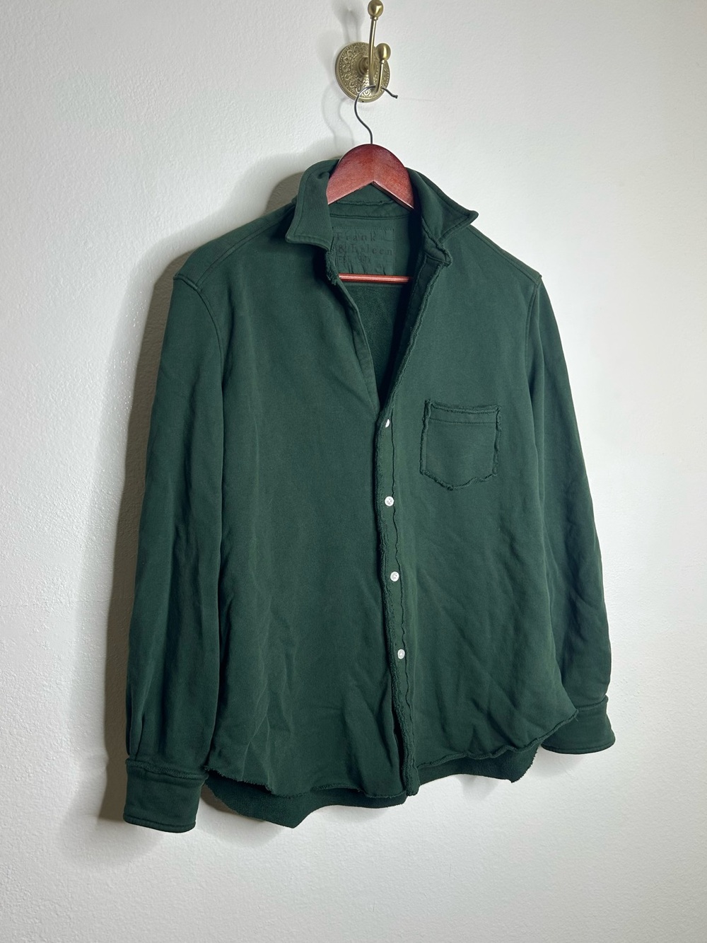 Frank & Eileen 100% Cotton Eileen Triple Fleece Sweatshirt Button Down Top Green